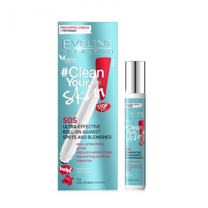 رول ضد جوش اورژانسی صورت  Eveline مدل Clean Your Skin SOS حجم 15 میلی لیتر اولاین