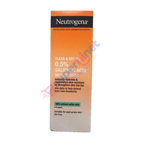 مرطوب‌کننده صورت  فاقد چربی با سالیسیلیک اسید ۰٫۵٪  نوتروژینا  مدل Clear & Defend  Neutrogena حجم ۵۰ میلی‌لیتر