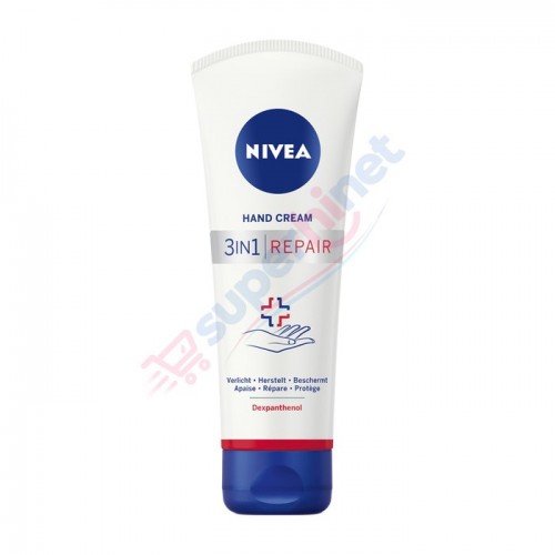 کرم دست مرطوب‌کننده و ترمیم‌کننده نیوآ NIVEA مدل 3in1 Repair Hand Cream حاوی دکسپانتنول حجم ۱۰۰ میلی‌لیتر