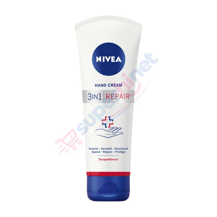 کرم دست مرطوب‌کننده و ترمیم‌کننده نیوآ NIVEA مدل 3in1 Repair Hand Cream حاوی دکسپانتنول حجم ۱۰۰ میلی‌لیتر