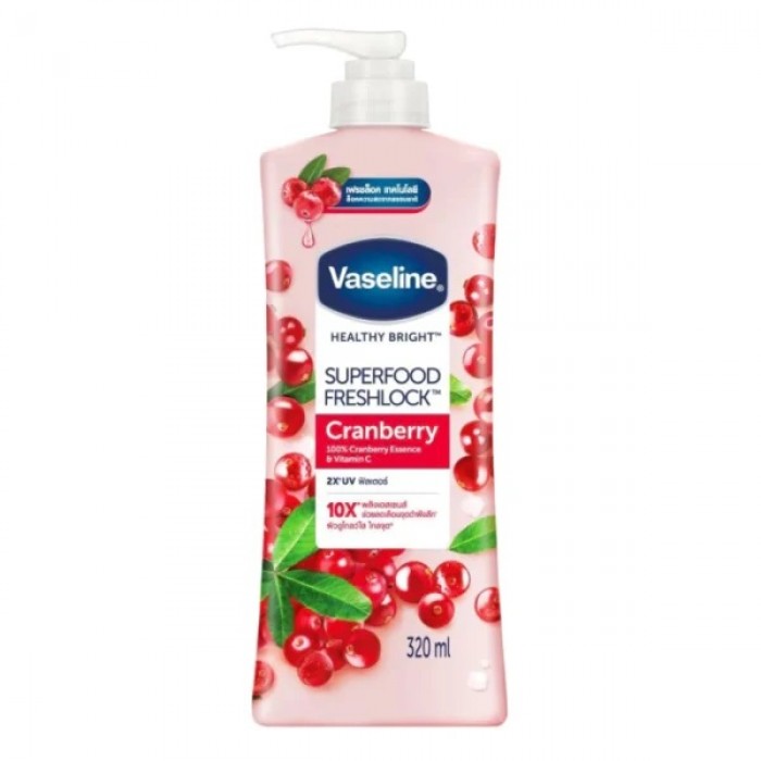لوسیون روشن کننده پوست وازلین VASELINE سری SUPERFOOD مدل CRANBERRY (زغال اخته) حجم 320 میلی لیتر
