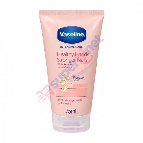 کرم مرطوبکننده دست و مراقبت از ناخن حاوی کراتین وازلین Vaseline مدل Intensive Care Healthy Hands Stronger Nails حجم ۷۵ میلیلیتر