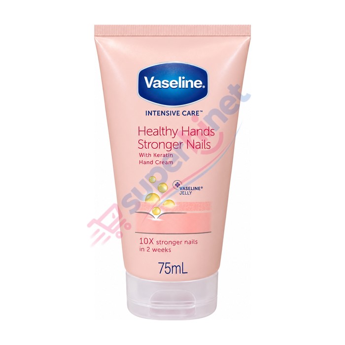 کرم مرطوبکننده دست و مراقبت از ناخن حاوی کراتین وازلین Vaseline مدل Intensive Care Healthy Hands Stronger Nails حجم ۷۵ میلیلیتر