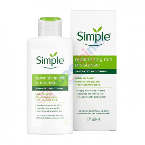 کرم مرطوب‌کننده غنی و نرم‌کننده صورت سیمپل Simple مدل Replenishing Rich Moisturiser حجم ۱۲۵ میلی‌لیتر
