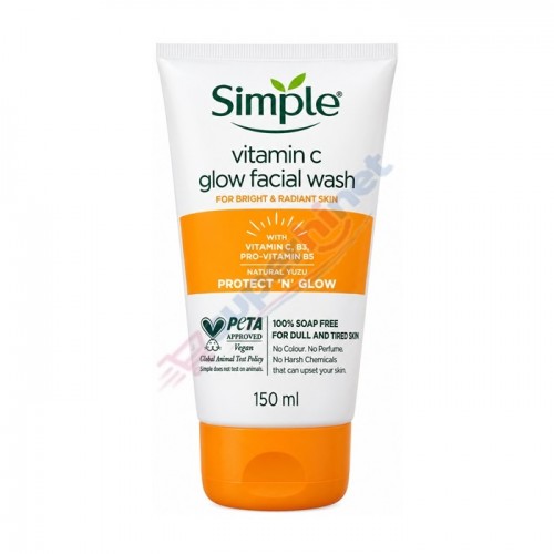شوینده صورت . ویتامین C پوست کدر سیمپل مدل Protect ’N’ Glow Vitamin C Glow Facial Wash Simple حجم ۱۵۰ میلیلیتر شوینده صورت . ویتامین C پوست کدر سیمپل مدل Protect ’N’ Glow Vitamin C Glow Facial Wash Simple حجم ۱۵۰ میلیلیتر