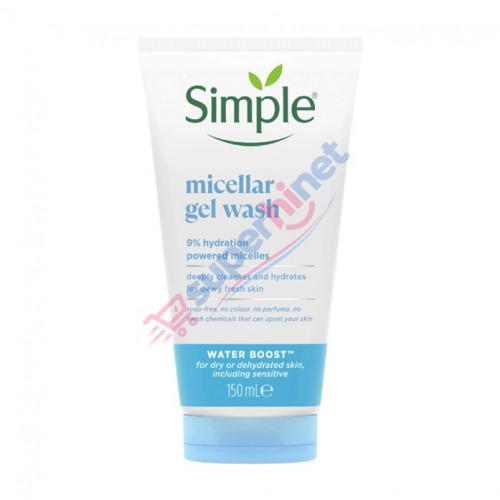 ژل شست‌وشوی صورت میسلار مناسب پوست خشک و کم‌آب سیمپل مدل Water Boost Micellar Gel Wash . Simple حجم ۱۵۰ میلی‌لیتر
